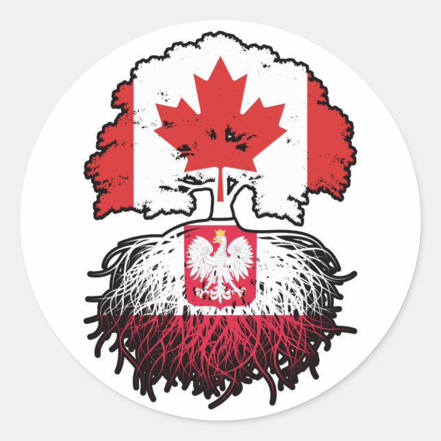 Poland Polish Canadian Canada Tree Roots Flag Classic Round Sticker (Front)