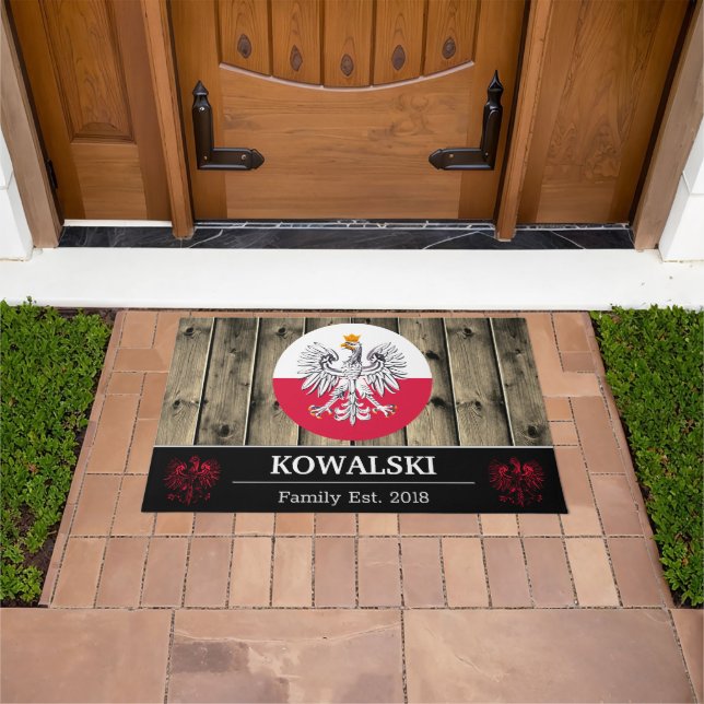 Poland & Polish Flag Rustic Wood / Family Doormat (Outdoor)