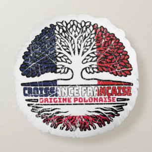 Poland Polish French France Tree Roots Flag Round Cushion