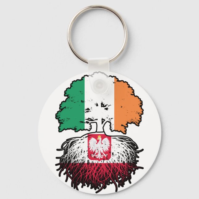 Poland Polish Irish Ireland Tree Roots Flag Key Ring (Front)