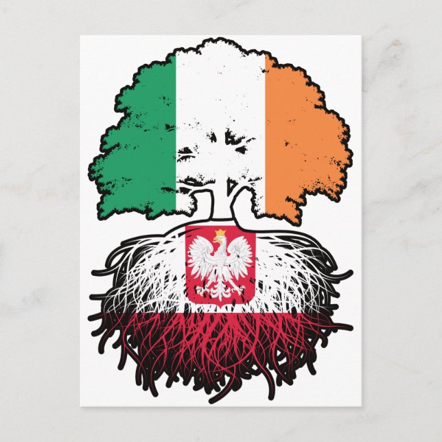 Poland Polish Irish Ireland Tree Roots Flag Postcard (Front)