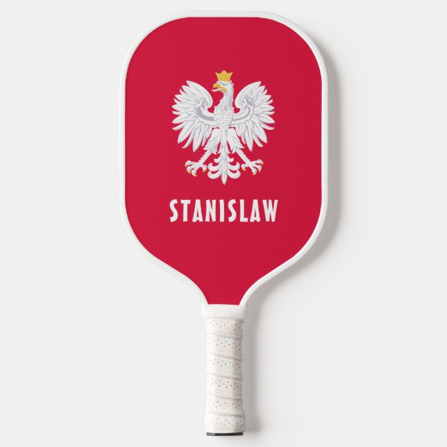 Poland Polish Red White Eagle Polska Custom Name Pickleball Paddle (Front)