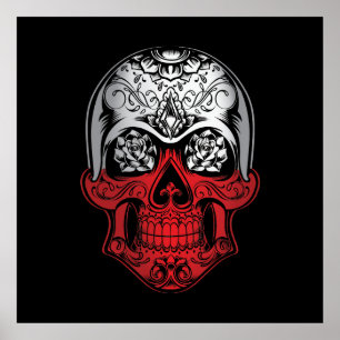 Poland  Skull And Roses Flag Poster