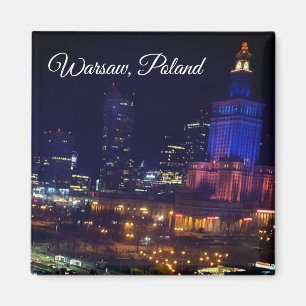 poland warsaw, city at night, modern photography  magnet