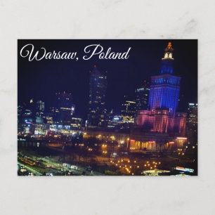 poland warsaw city at night photography postcard