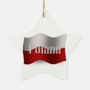Poland Waving Flag Ceramic Tree Decoration