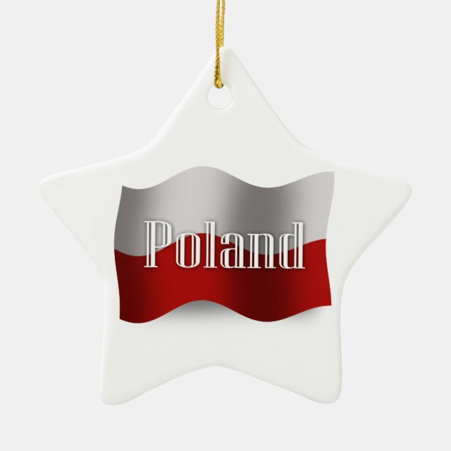 Poland Waving Flag Ceramic Tree Decoration (Front)