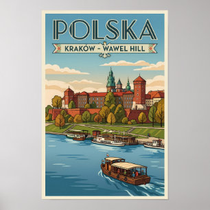 Poland Wawel Royal Castle Illustration Travel Art  Poster