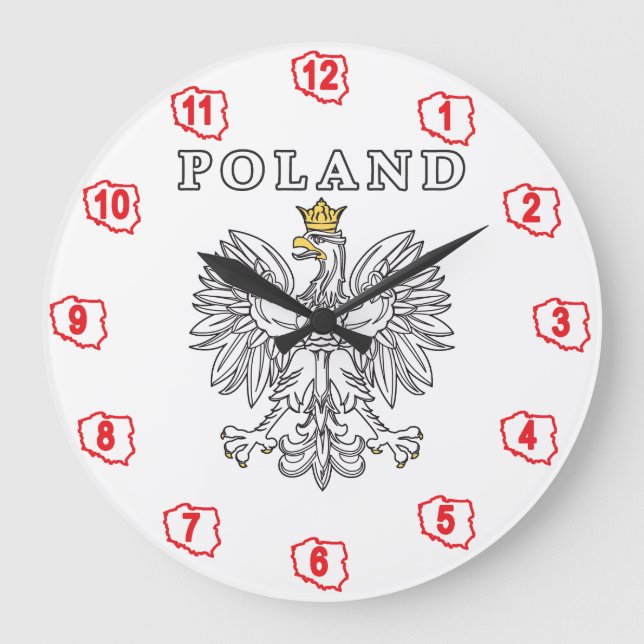 Poland With Polish Eagle Large Clock (Front)