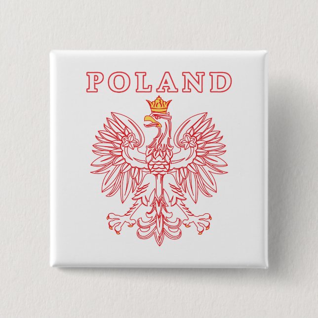 Poland With Red Polish Eagle 15 Cm Square Badge (Front)