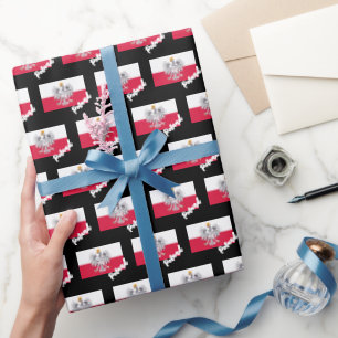 Poland Wrapping Paper, Polish Flag patriotic Black Paper