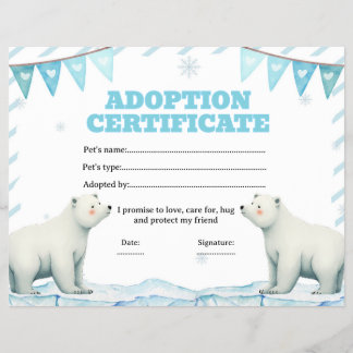 Polar adopt a pet certificate editable flyer