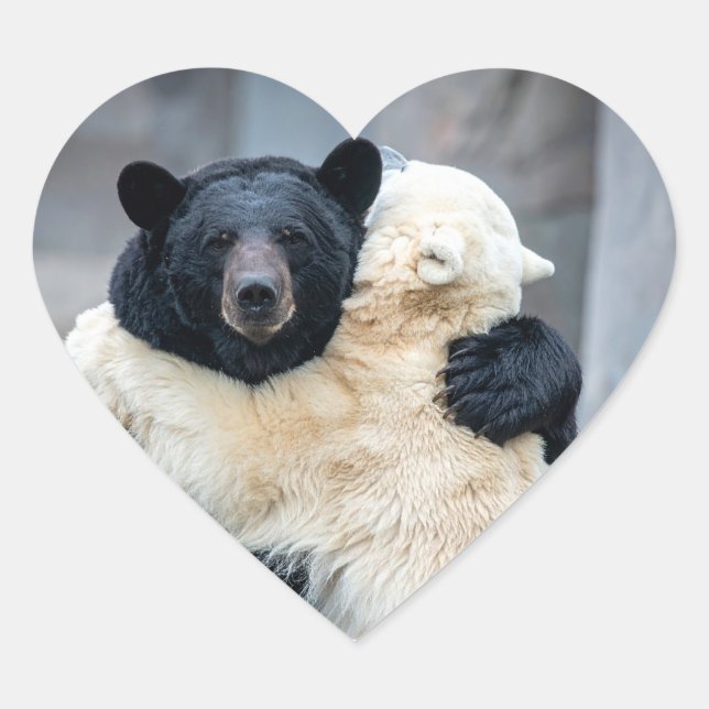 Polar and black bear heart sticker (Front)