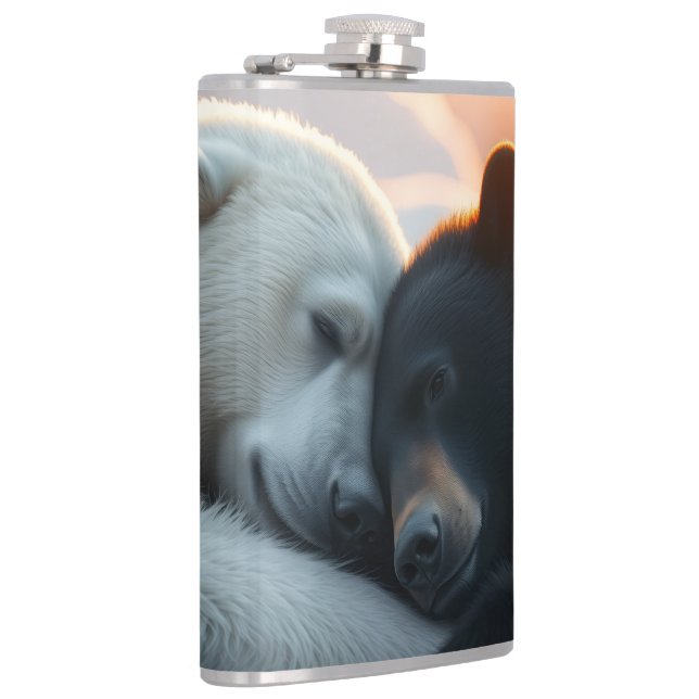 Polar and black bear hugging hip flask (Right)