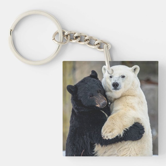 Polar and Black bears hugging Key Ring (Front)