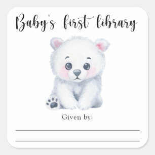 Polar baby bear - baby's first library square sticker