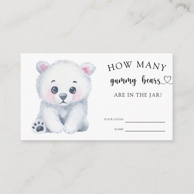 Polar baby bear winter guess how many gummy bears enclosure card (Front)