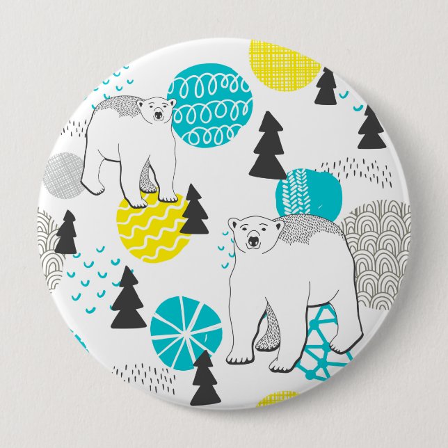 Polar bear 10 cm round badge (Front)