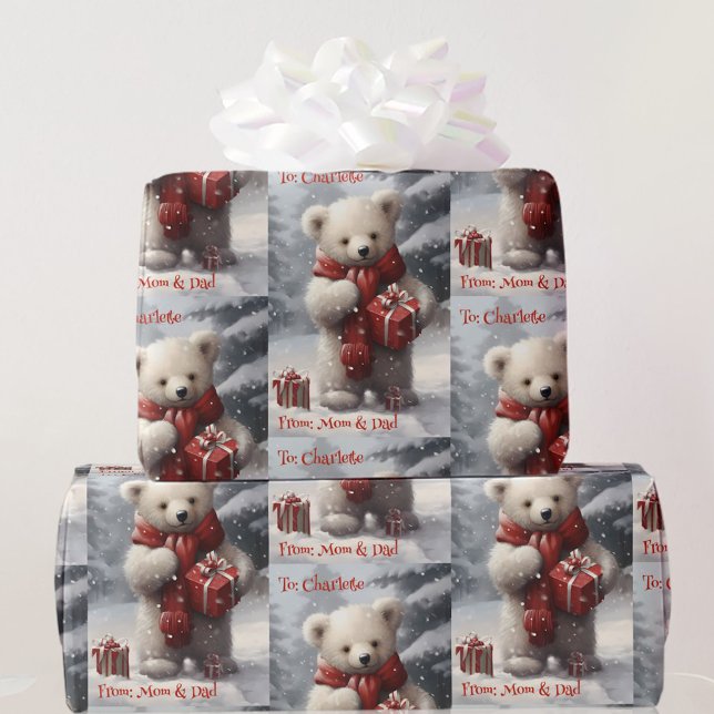 Polar Bear Add Names Cute Christmas Wrapping Paper (Creator Uploaded)
