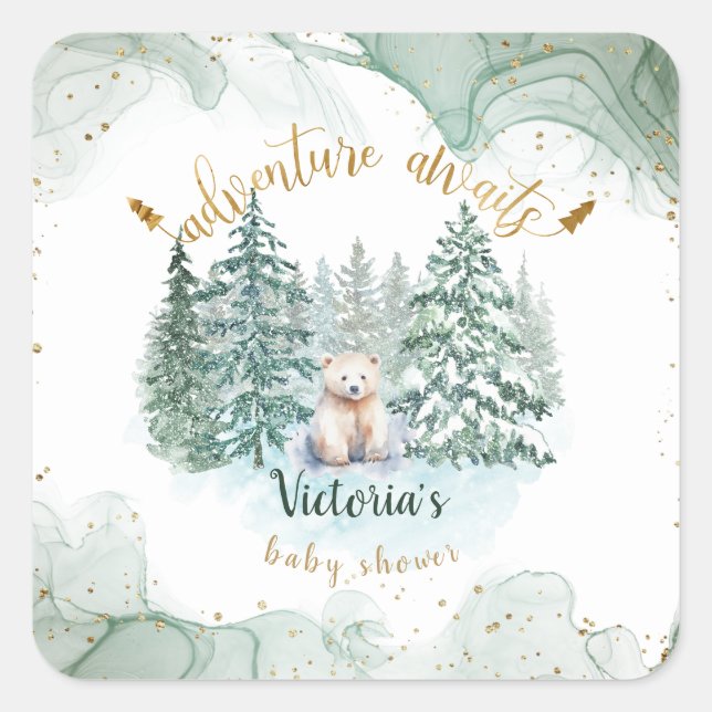 Polar Bear Adventure Awaits Cute Baby Shower  Square Sticker (Front)