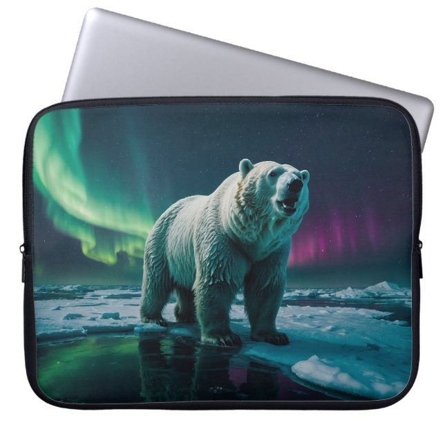 Polar Bear and Aurora Art Laptop Sleeve (Front)
