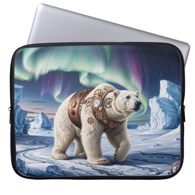 Polar Bear and Aurora Art Laptop Sleeve (Front)