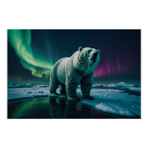 Polar Bear and Aurora Art Poster