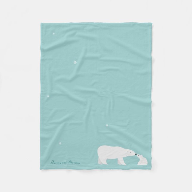 Polar Bear and Baby Cub Fleece Blanket (Front)