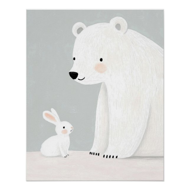 Polar Bear and Bunny Nursery Print, Kids Room Art Poster (Front)