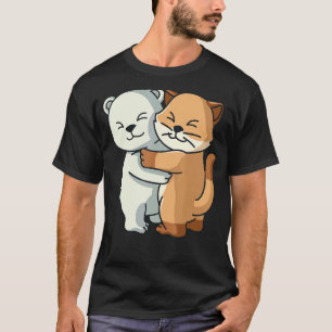 Polar Bear And Cat Kitten Cute Animal   Hugging Wo T-Shirt