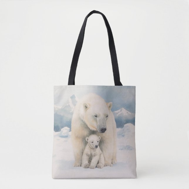 Polar Bear and Cub Arctic Elegance Tote Bag (Front)