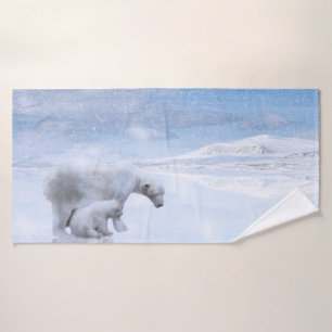 Polar bear and cub bath towel