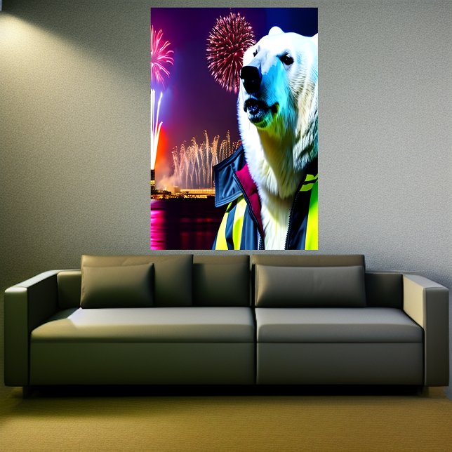 Polar bear and firework in the city | AI Art  Poster (Creator Uploaded)