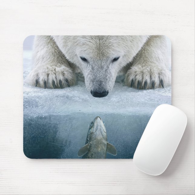 Polar Bear and Fish Standoff  Mouse Pad (With Mouse)