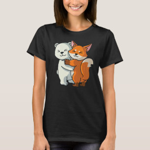 Polar Bear And Fox Cute Animal Hugging Women Girl T-Shirt