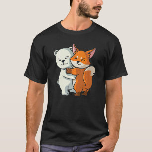 Polar Bear And Fox Cute Animal Hugging Women Girl T-Shirt