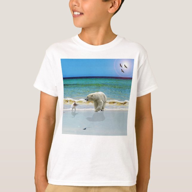 Polar Bear And Jack Russel On The Beach Kid Tshirt (Front)