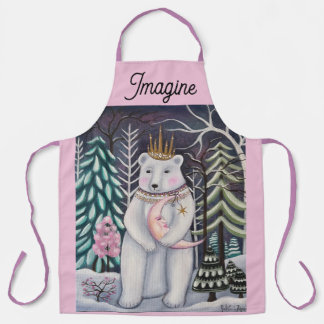 Polar Bear and Moon Winter Whimsical Art Apron