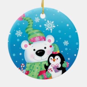 Polar Bear and Penguin Ornament