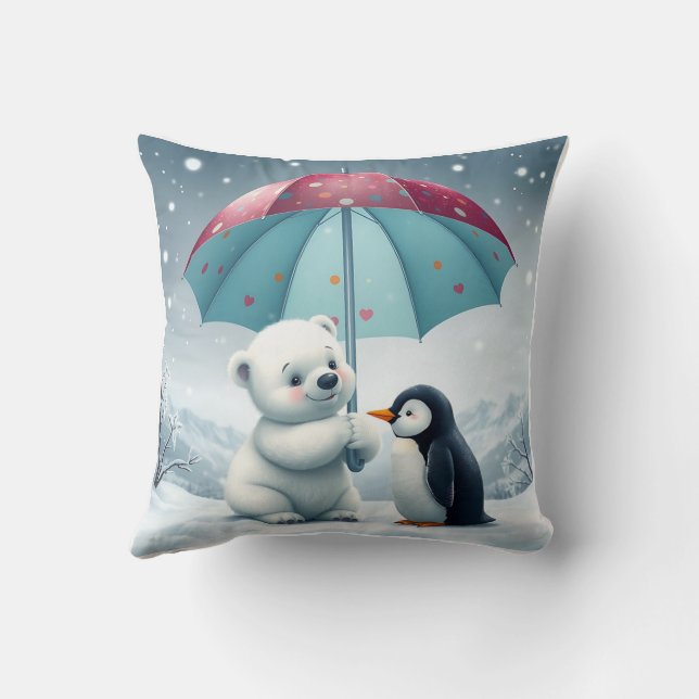 Polar Bear and Penguin Pillow Cushion (Back)