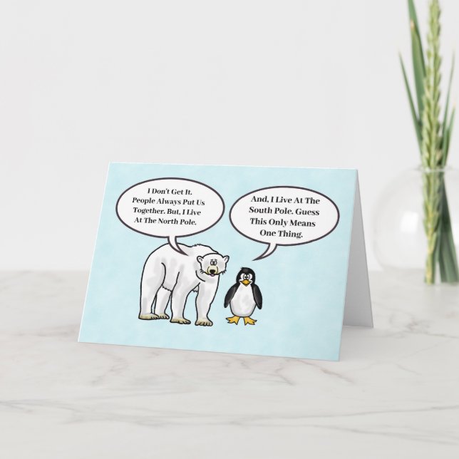 Polar Bear and Penguin Romantic Card (Front)