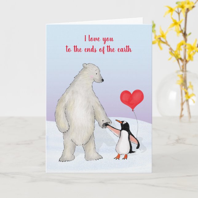 Polar bear and penguin Valentine's card (Yellow Flower)