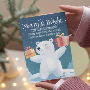 Polar Bear and Presents Merry and Bright Holiday Card