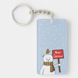 Polar Bear and Robin Christmas Greeting Key Ring