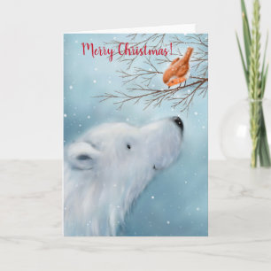 Polar Bear and Robin, Merry Christmas Card