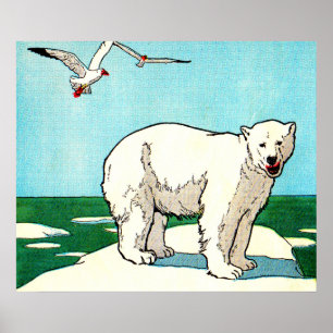 polar bear and seagulls poster