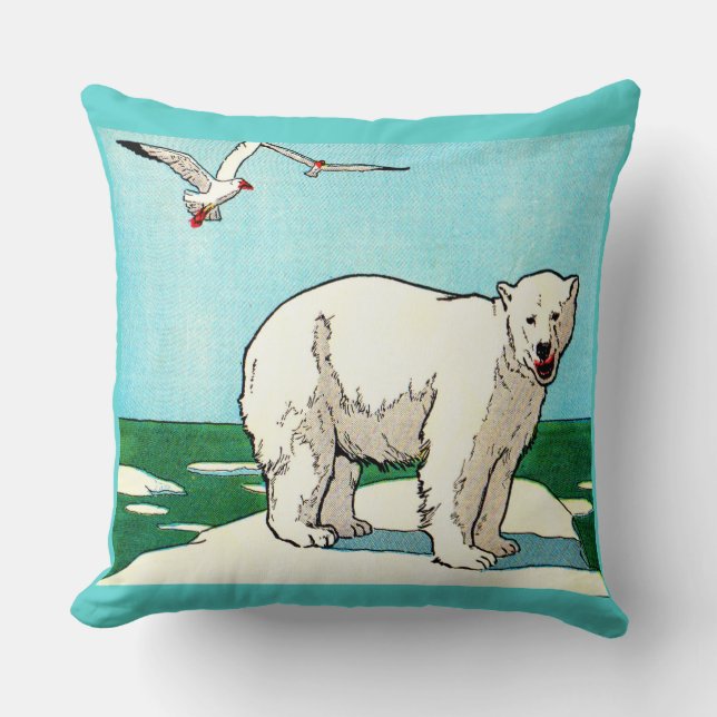 polar bear and seagulls print cushion (Front)
