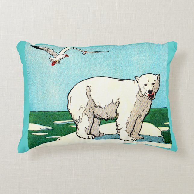 polar bear and seagulls print decorative cushion (Front)