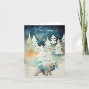 Polar Bear and Snowy Trees Christmas Card