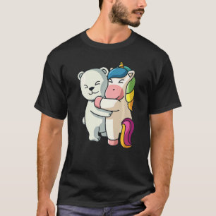 Polar Bear And Unicorn Cute Animal  Hugging Women  T-Shirt